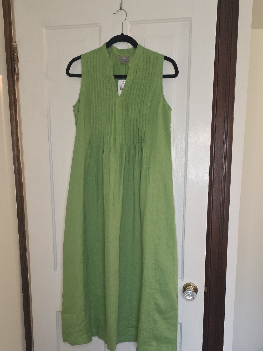 J.Jill Sleeveless Green Pintuck Linen Dress